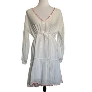Sundry White Dress Draw String‎ Waist Rainbow Threaded Long Sleeve Size 2 Medium